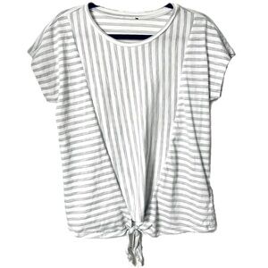 Jones New York Stripe Tie Hem Scoop Neck Top - L